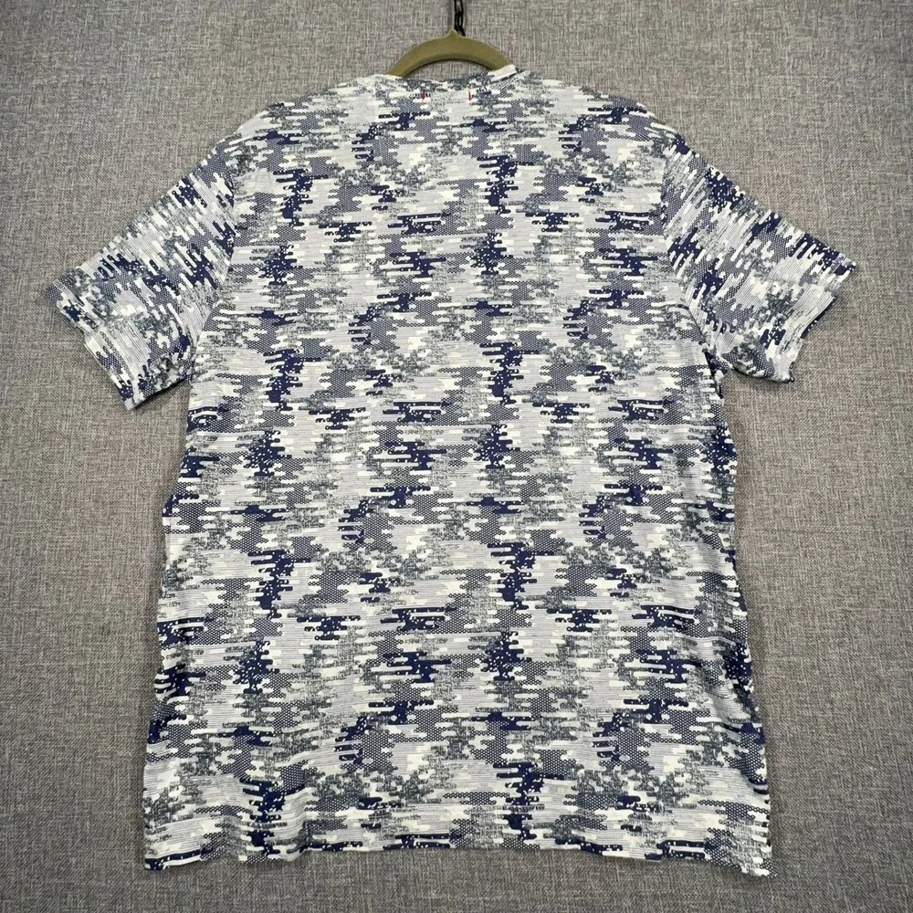 Robert Graham Deke Cotton Tee Mens XL Blue White Geometric Glitch V-Neck T-Shirt
